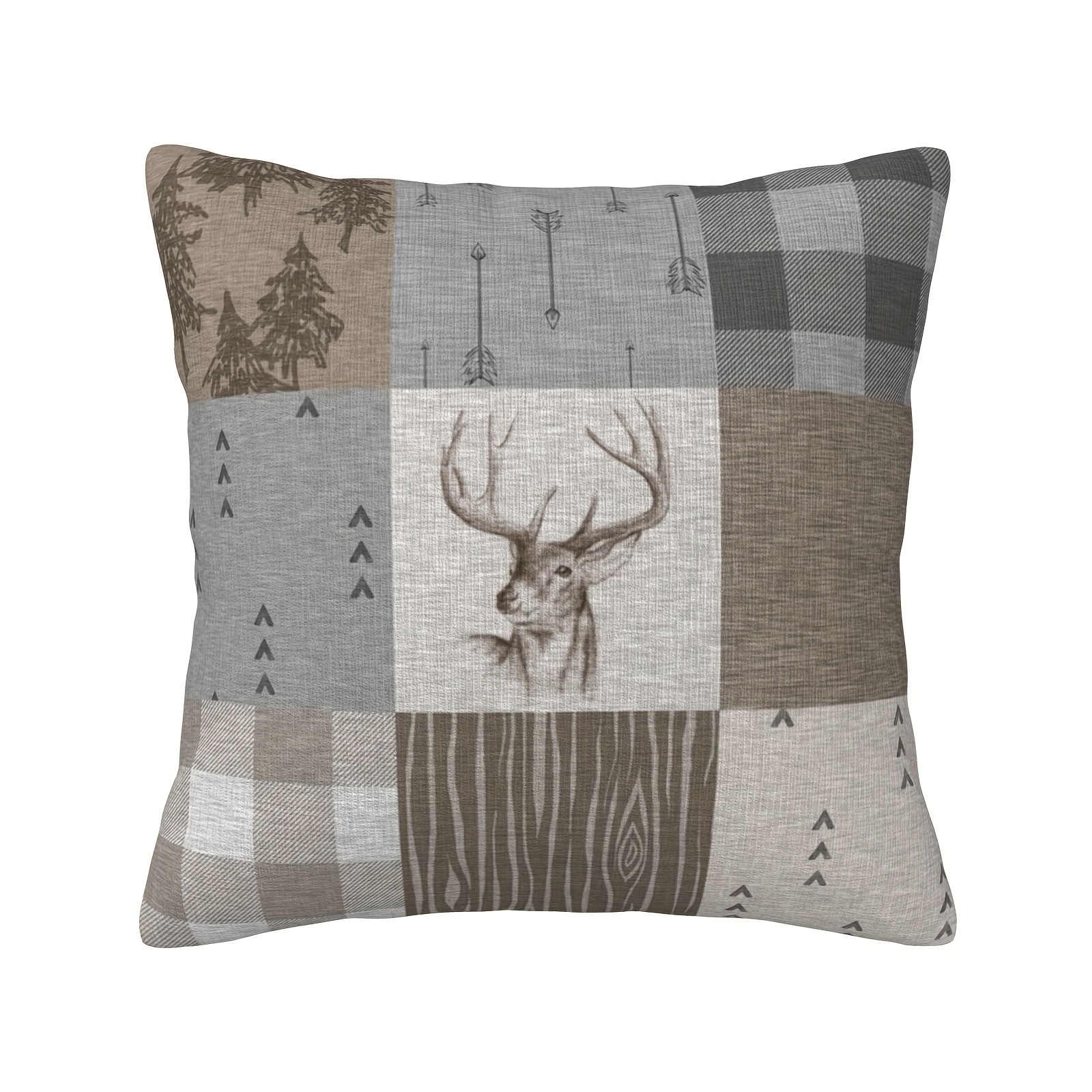 

Rustic Deer Pattern Double-sided Plush Pillow Cover 18x18 - Soft Polyester, Zip Closure, Hand Washable - Sofa, Living Room, Bedroom & Office Decor