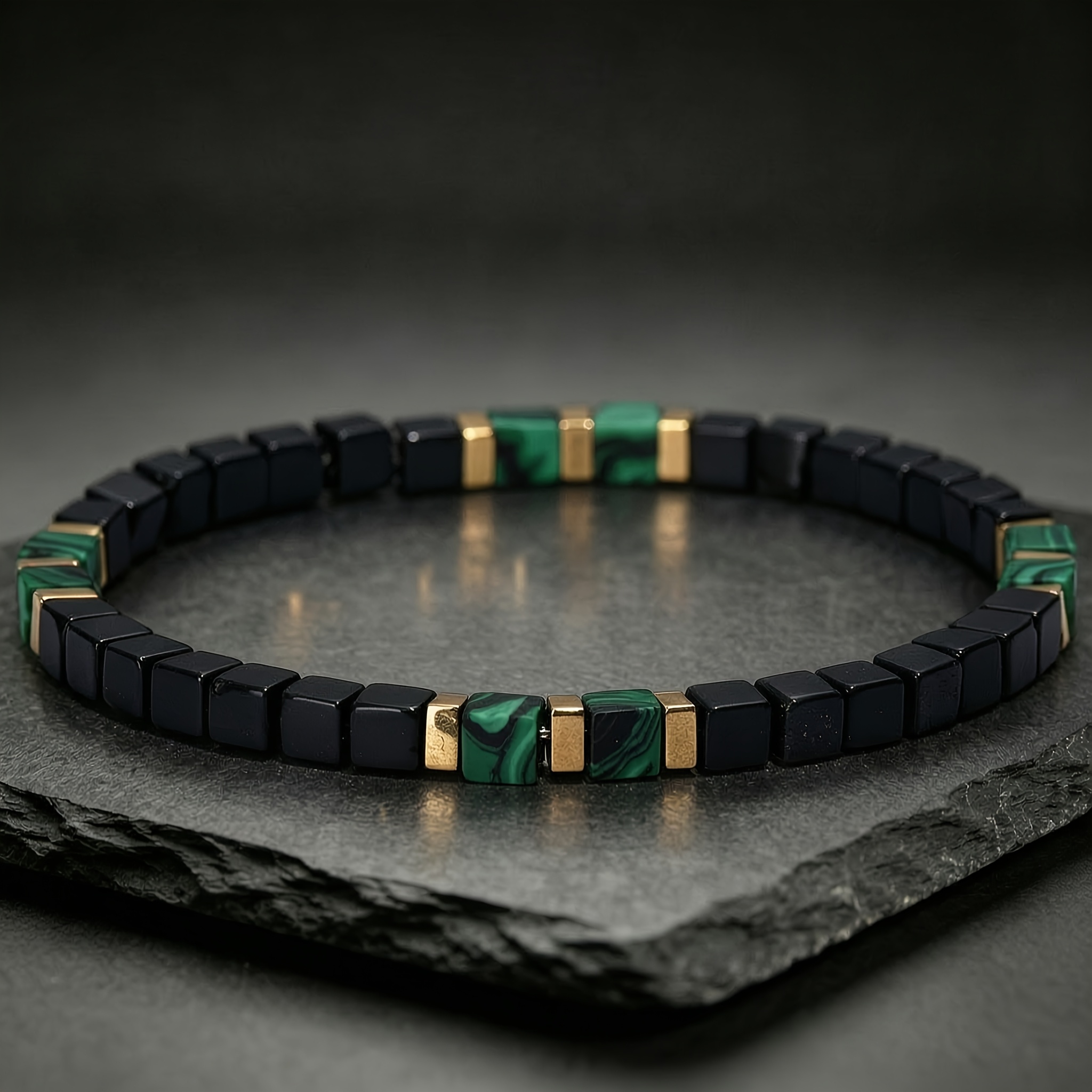 Luxury Malachite Cube Men's Bracelet, High-End Unisex Accessory