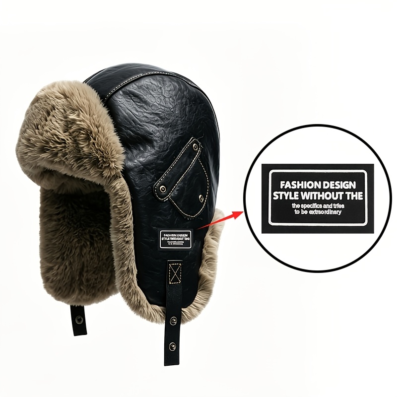 TEMU Christmas 1pc Casual Vintage Style Pilot Hat With Thickened Plush Lining And Ear Protection, Autumn/winter Outdoor Motorcycle Riding Warm Hat,