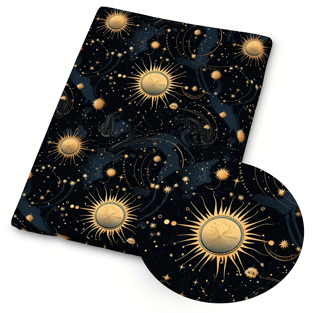 TEMU Tela con estampado celestial, 1 pieza - 59 x 19.68 pulgadas (150 x 50 cm) - Tela de poliéster precortada con patrones de estrellas, y soles -
