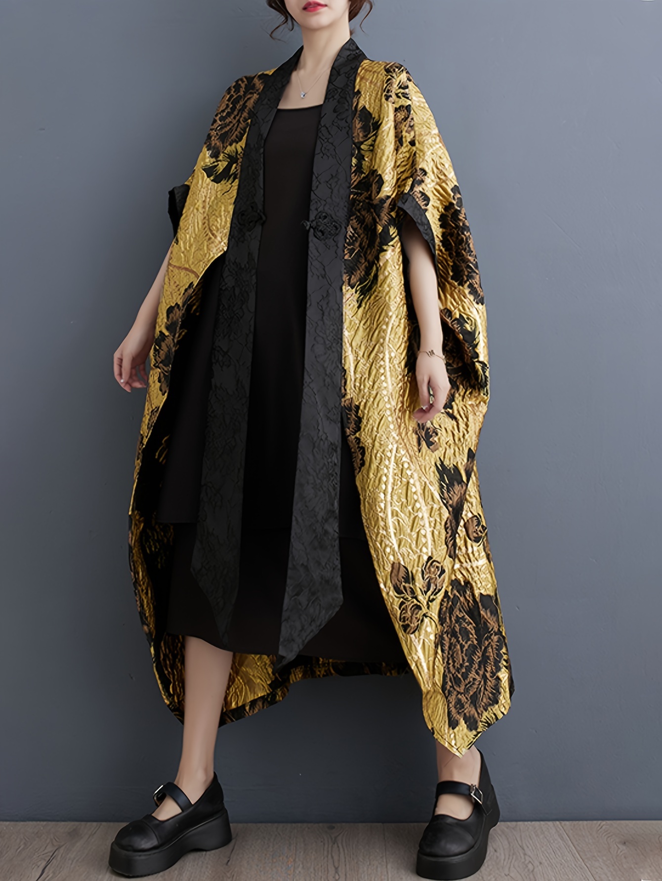 1pc elegant v neck floral jacquard womens kimono cardigan - Temu