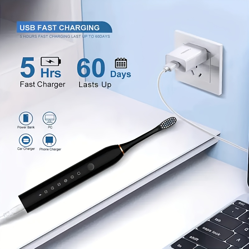 6-Speed Mode Smart Timer Electric Toothbrush, IP67 Waterproof, Rechargeable USB Portable Toothbrush for Adults, 4 Brush Heads/8 Brush Heads, Special Soft Toothbrush Father's Day Gift