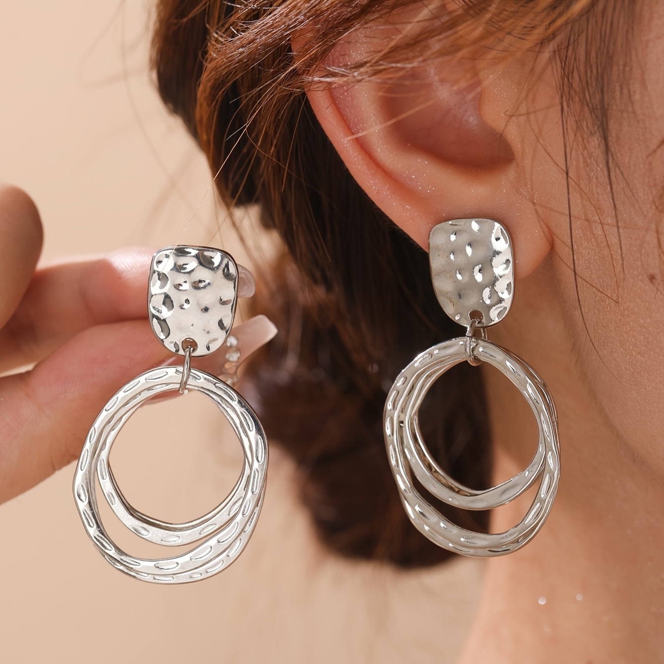 

1 Of Fashionable Exaggerated Irregular Round Hammered Textured Hypoallergenic Earring