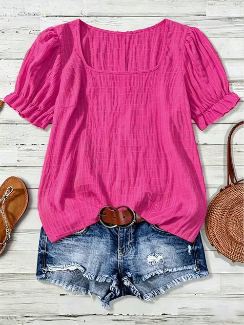 plus size plus size summer beautiful plus size womens shirt square neck puff sleeve loose top casual elegant vacation versatile style