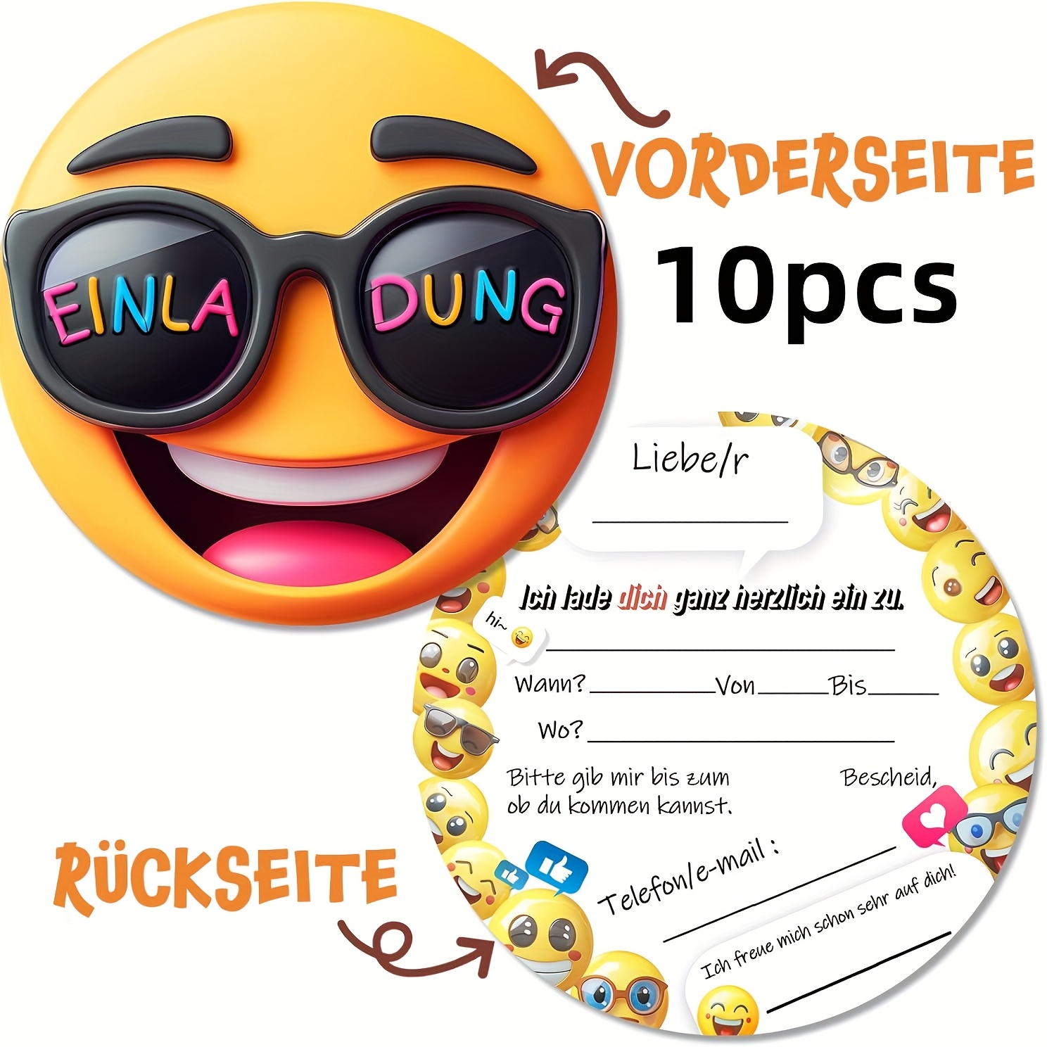 Image of 10/20/30pcs Round Face Invitation Letter, German Party Invitation Card, Invitation, Birthday Party Invitation Card (excluding Envelopes) Halloween&christmas