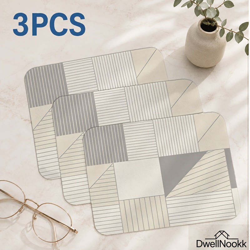 TEMU 3pcs Microfiber Printed Minimalist Striped Glasses Cloth, Phone Screen And Lens Cleaning Cloth, Gray And White Fine Line Stripe Single-sided