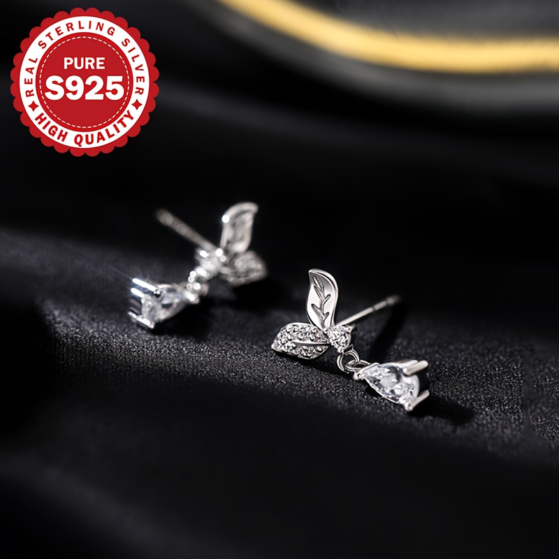 Women's S925 Silver Leaf Zirconia Water Drop Earrings
