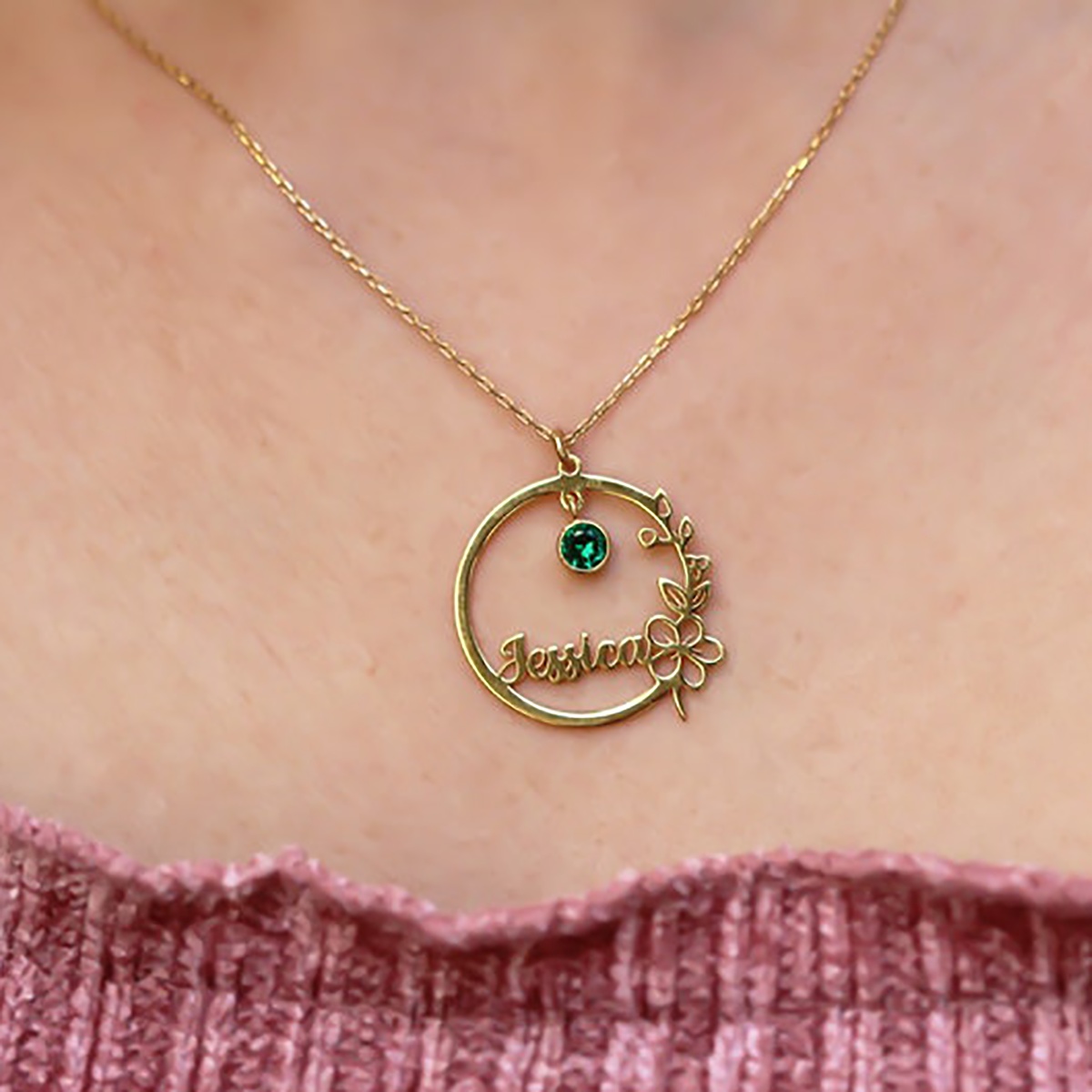 Personalized Birth Flower & Gemstone Necklace for Women