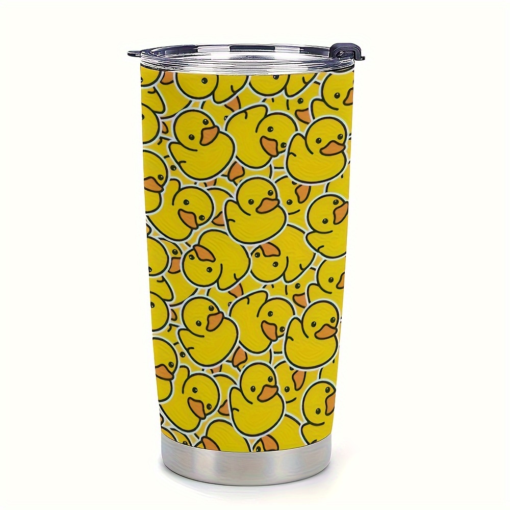Image of 20oz Duck Print Tumbler, Yellow Duck Travel Coffee Mug, Vacuum Insulated Stainless Steel Multipurpose Reusable Cup, Hand Wash Only - Ideal Gift For