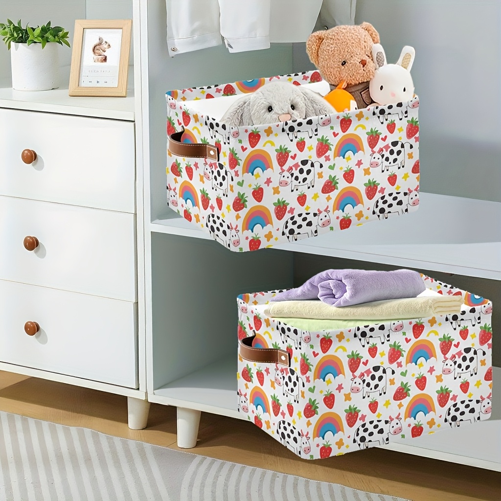 2pcs Kenodo Strawberry Cow Rainbow Foldable Storage Baskets