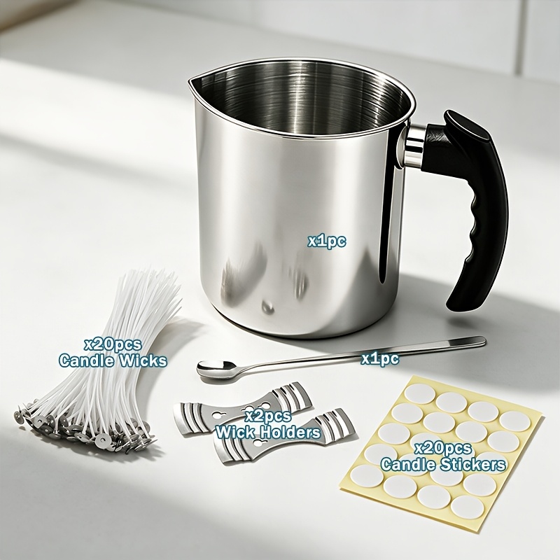 TEMU Kit d'accessoires de fabrication de bougies professionnel complet , 1300ML/44OZ Carafe à la cire en acier inoxydable robuste avec poignée