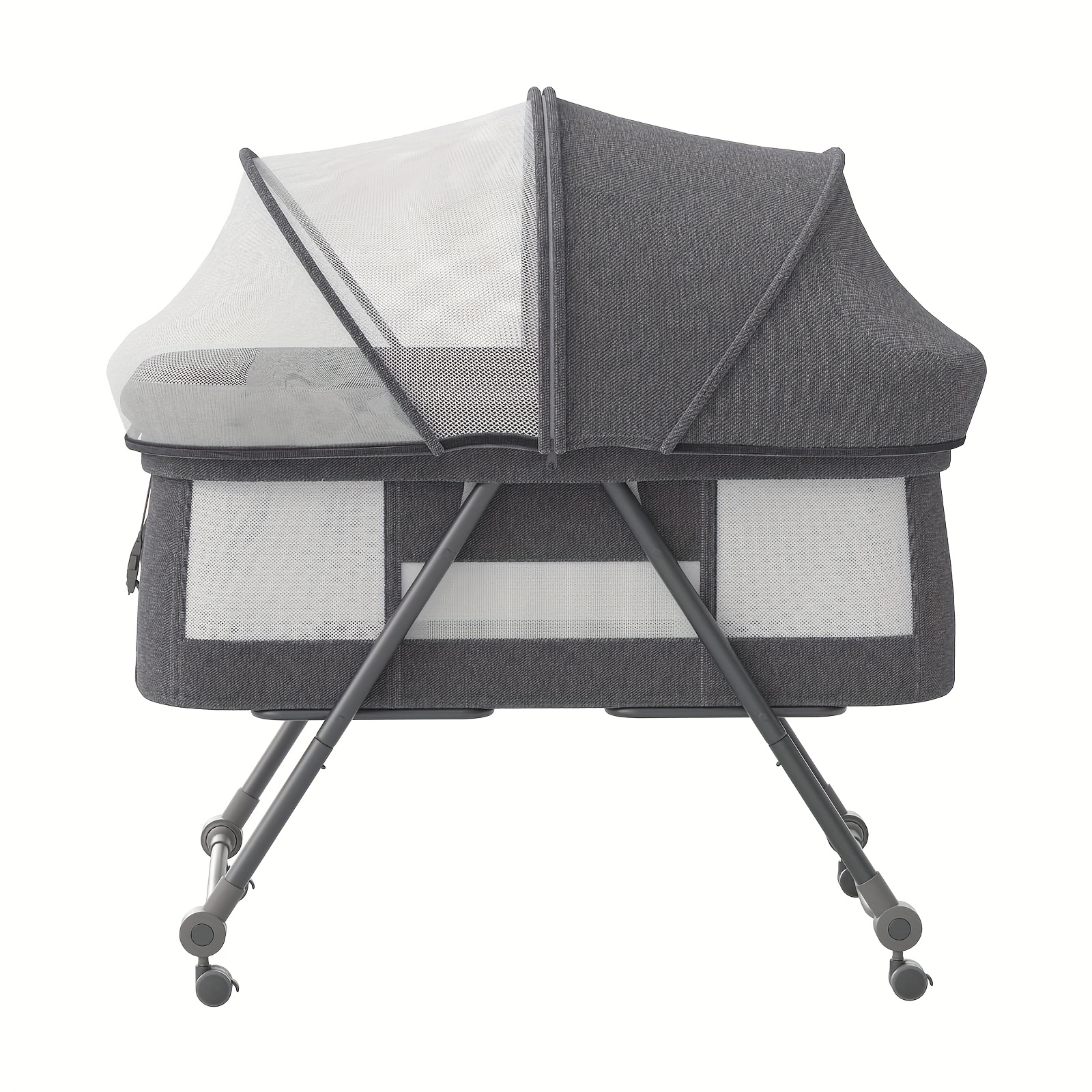 2-in-1 Folding Travel Cot with Safety Rails & Mosquito Net