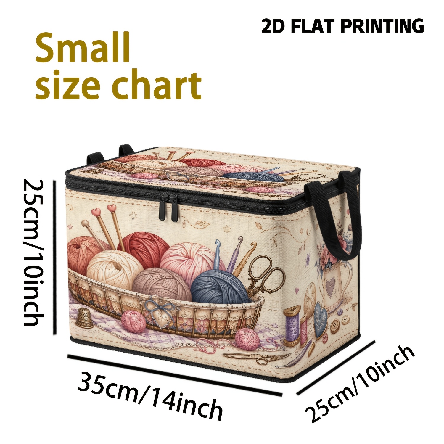 TEMU 1pc Knitted Needle Print Large-capacity Storage Box, Made Of Non-woven Fabric With A Zippered Top Lid And Reinforced Handles. Features Clear