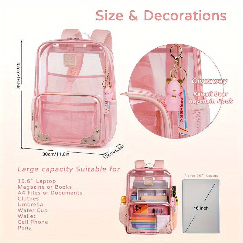 clear backpack women men stadium events tpu transparent - Temu display picture 3