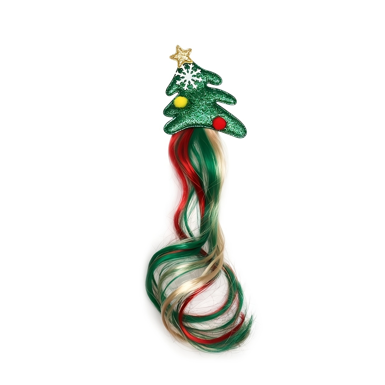 TEMU 1pc Christmas Pine Tree Colored Wig, 35cm/13.78in High-value Women's Braided Hair Accessory With Festive Atmosphere, Christmas Tree Bow