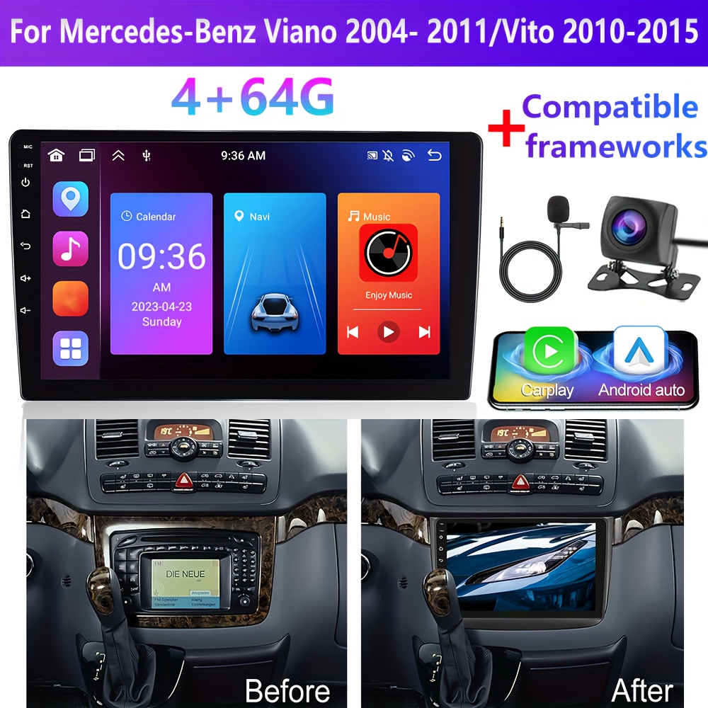 Image of [4gb+64gb]podofo 13 Radio For Mercedes-benz Viano 2004- 2011/ 2010-2015, Din With Wireless Gps Navi Wifi 10.1 Inch Touchscreen Radio With Fm/ Rds Eq Swc + Ahd
