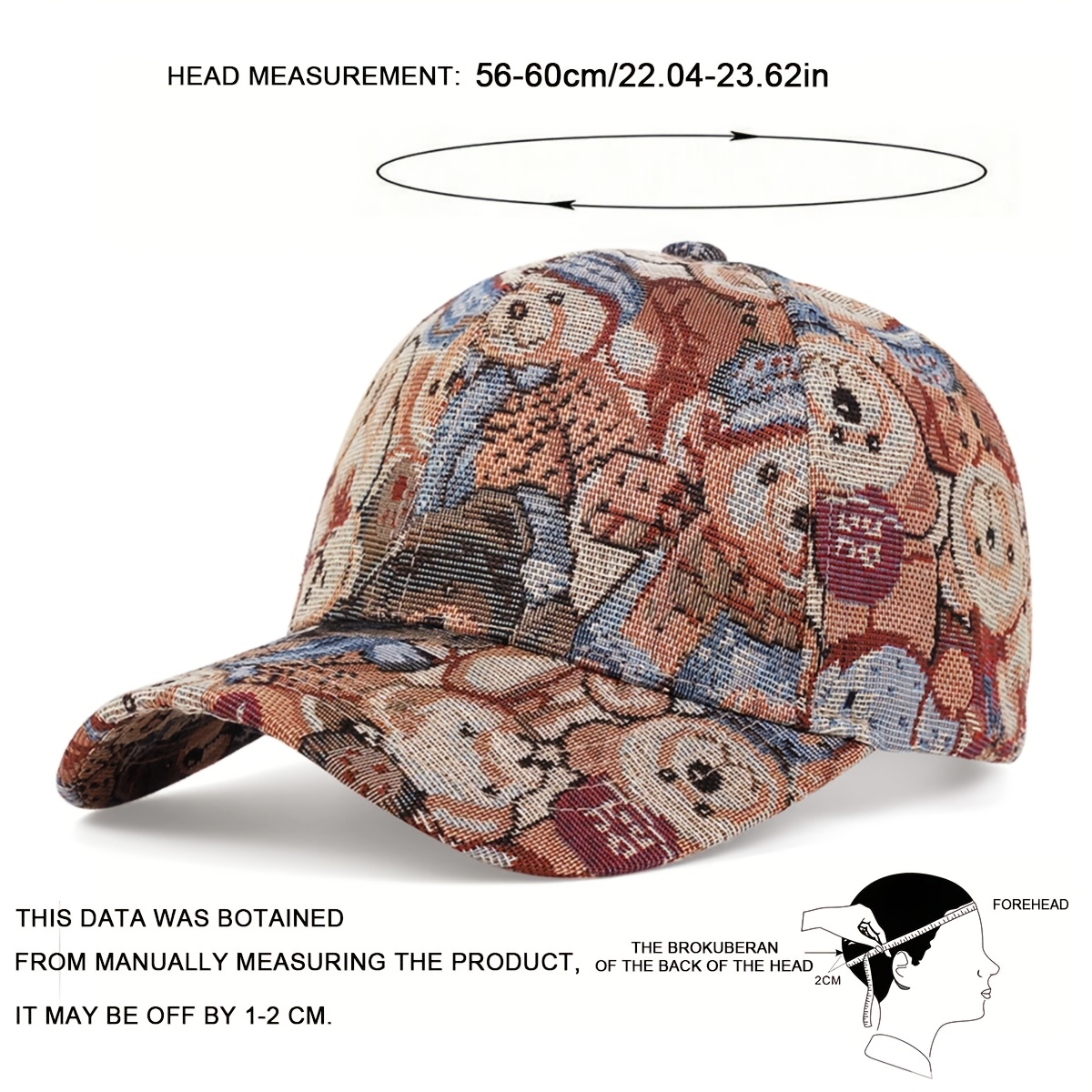 Women's Bear Baseball Cap, Adjustable Casual Hat