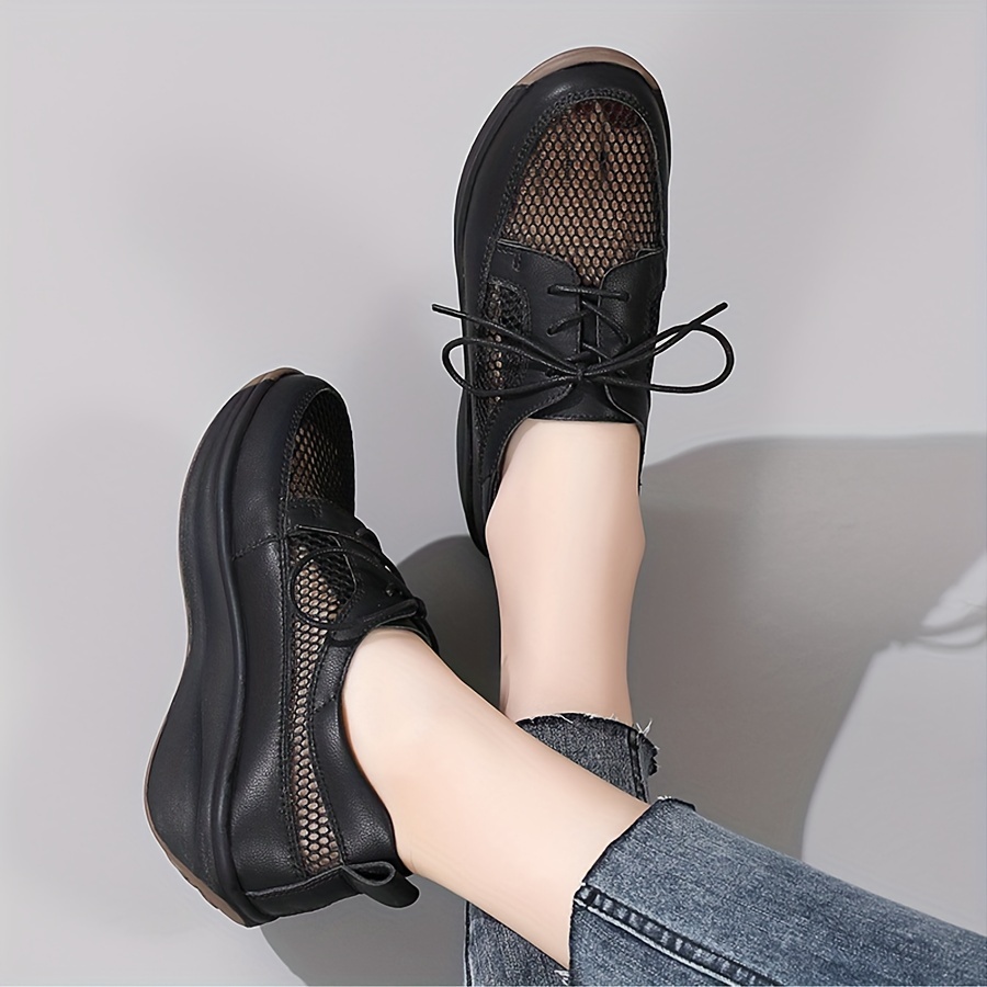 

Women's Hollow Mesh Platform Shoes, Casual Lace Up Outdoor Shoes, Comfortable Low Top Shoes