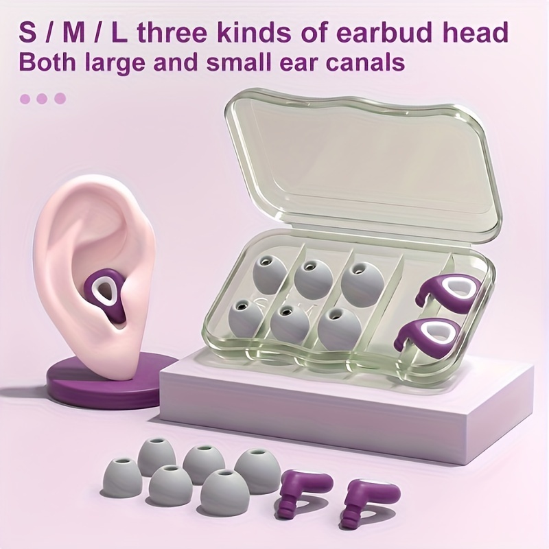 

1pair Comfortable Soft Reusable Silicone Ear Plugs, Earplugs For Swimming, Snoring Diving, Sleeping & Surfing, Concert, Work, Travel, S/m/l Sizes Of Earbud Head Including