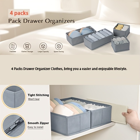 4pcs set underwear drawer storage box folding panties storage drawer divider basket for bras socks belts household space saving organizer of wardrobe closet bedroom home dorm details 0