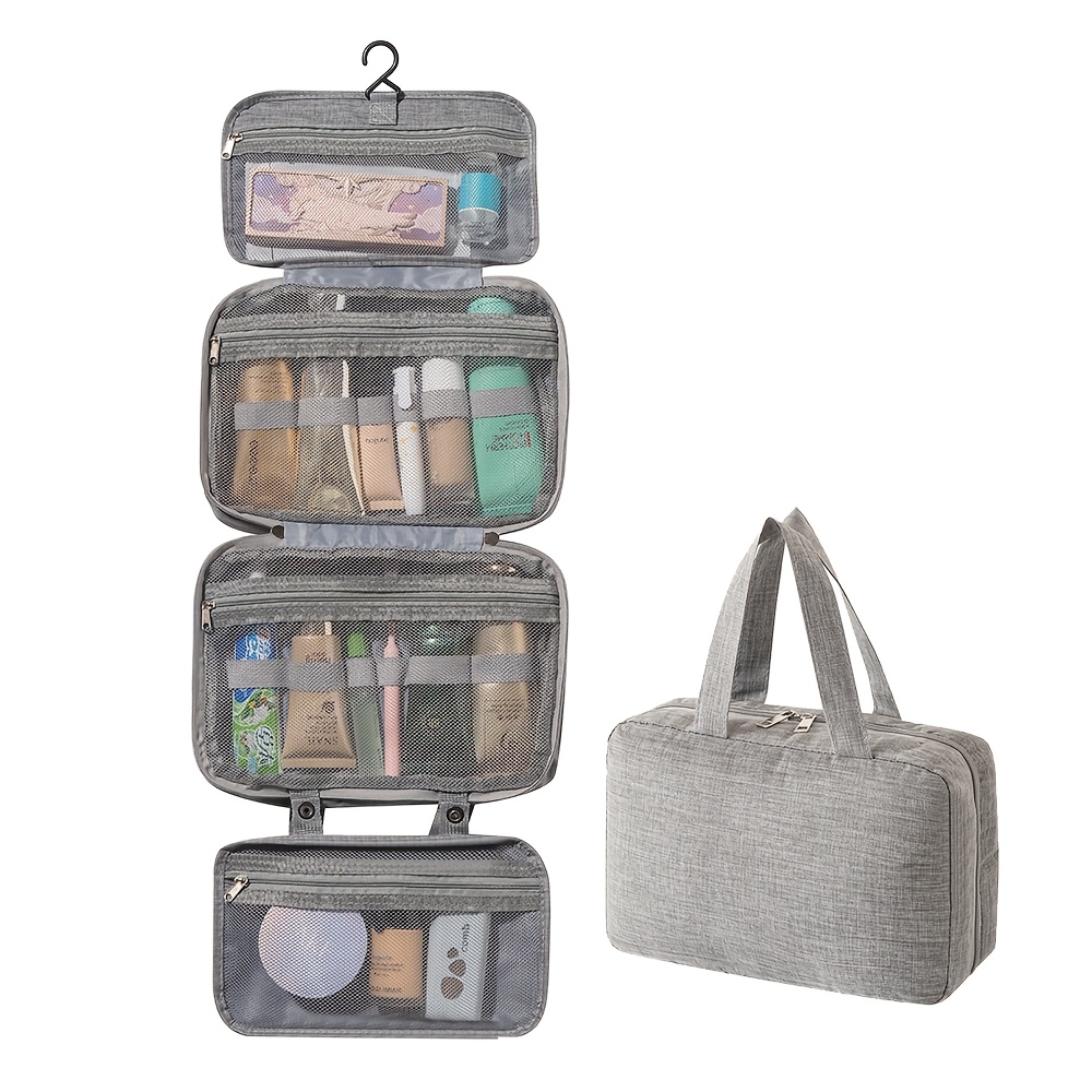 TEMU Assjyq Women's Large Capacity Travel Toiletry & Makeup Organizer Bag With Multi-compartment Storage, Detachable Pouches, Hanging Hook & Double