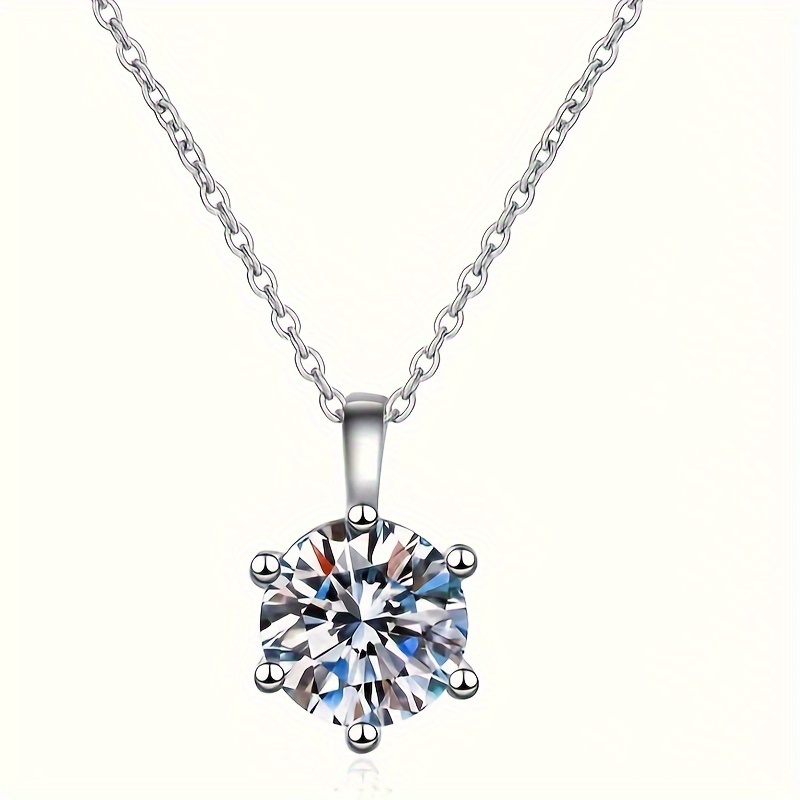 

Elegant 2ct Moissanite Pendant Necklace - Classic Six-prong Design, Simple Yet Sophisticated Women's Clavicle Chain For Weddings & Casual Attire