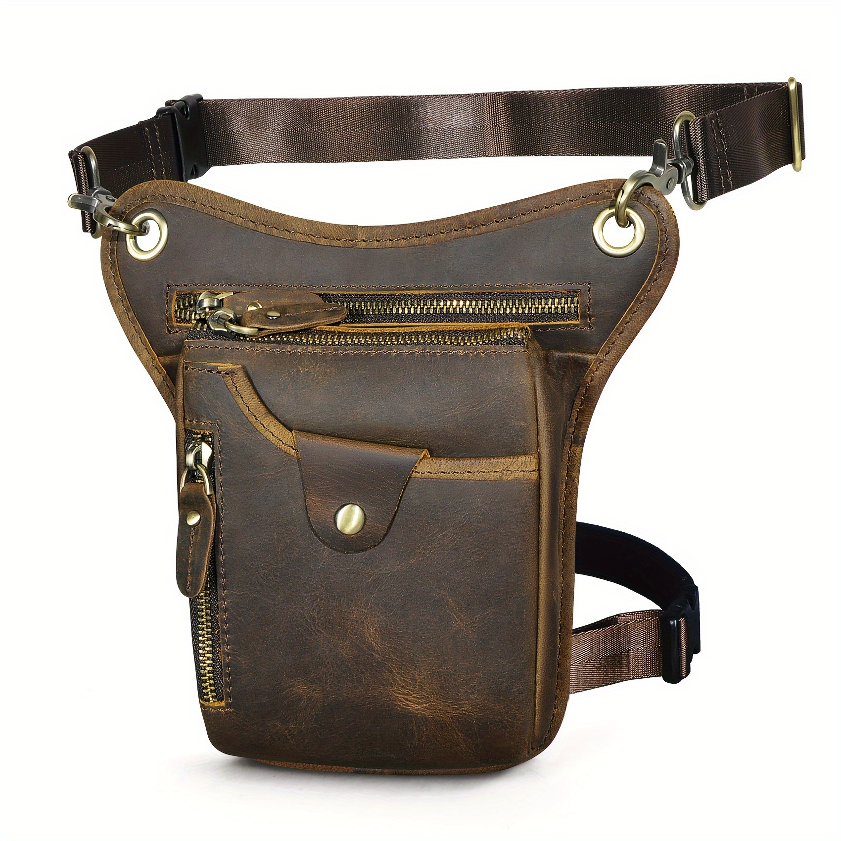 

1pc Top Layer Cowhide Classic Waist Leg Bag, Fashion Travel Fanny Pack