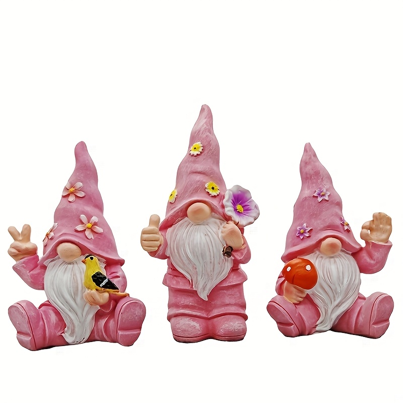 E-shop 3 Stück Whimsical Lavendel-Gartenzwerge - aus Resin gefertigt, Friedenspose mit Daumen-hoch-Geste, florale und planetare - ideal für Zuhause,