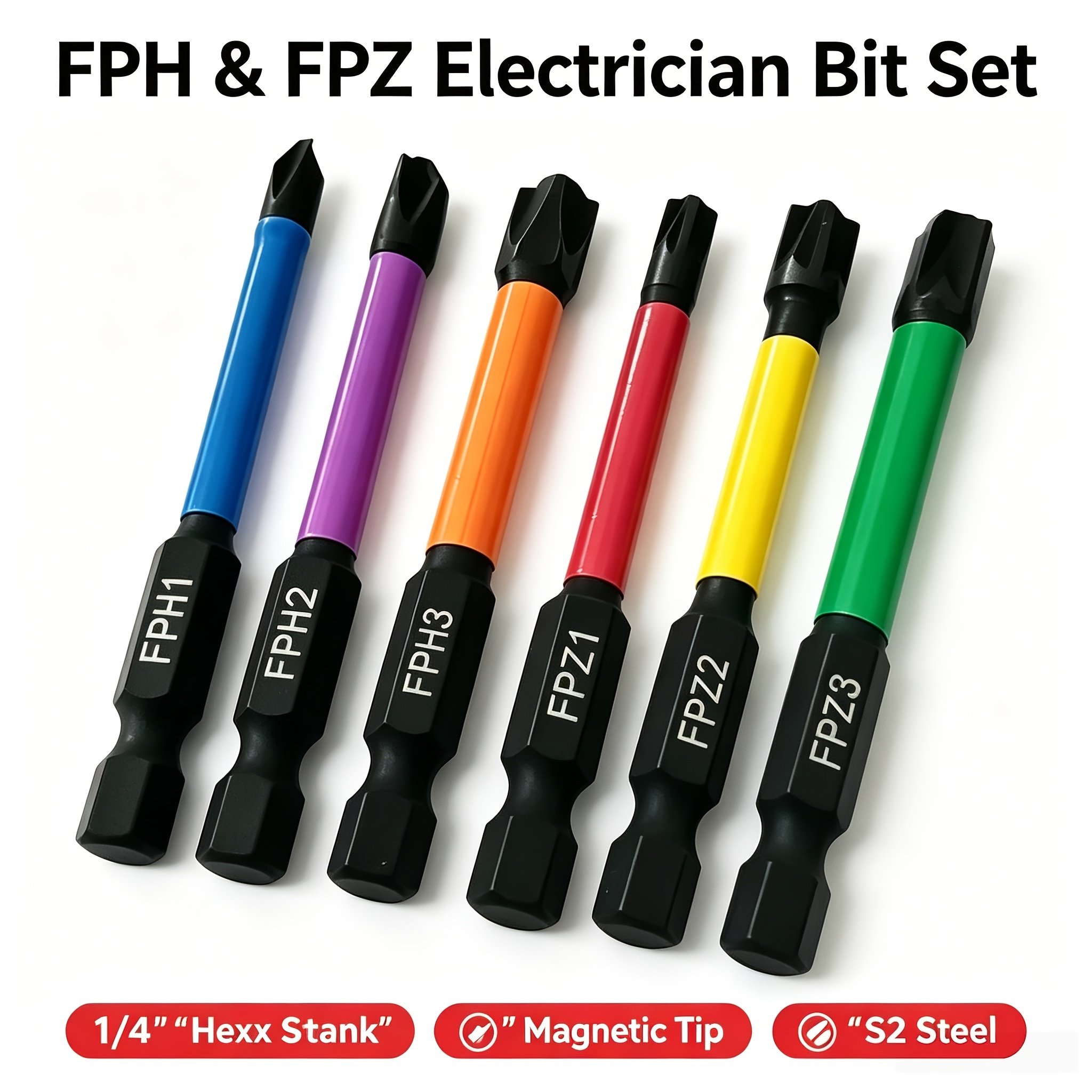 TEMU Juego de 6 piezas de puntas de destornillador eléctrico magnéticas FPH1/FPH2/FPH3/FPZ1/FPZ2/FPZ3, S2, para eléctrica, disyuntor, reparación de