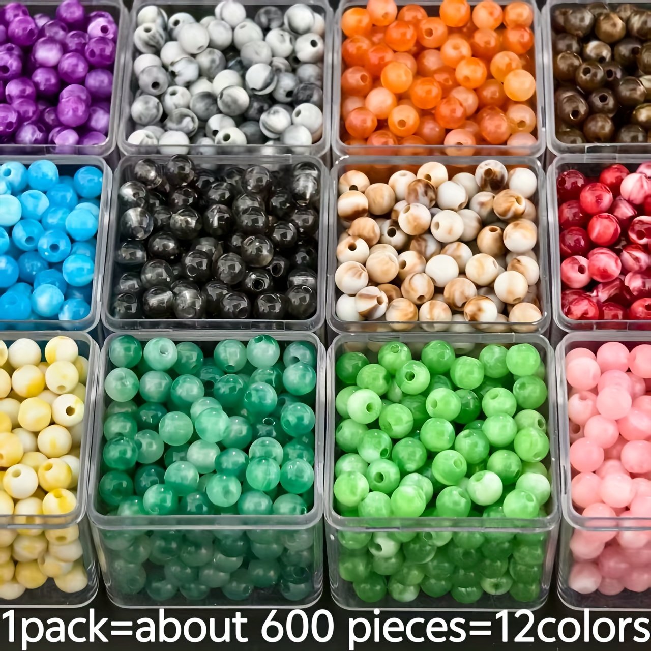 E-shop 600 Stück 12-Farben Sortiment - 6mm Acrylperlen, Universeller Stil für DIY Schmuckherstellung, Armbänder, Halsketten, Autoanhänger -