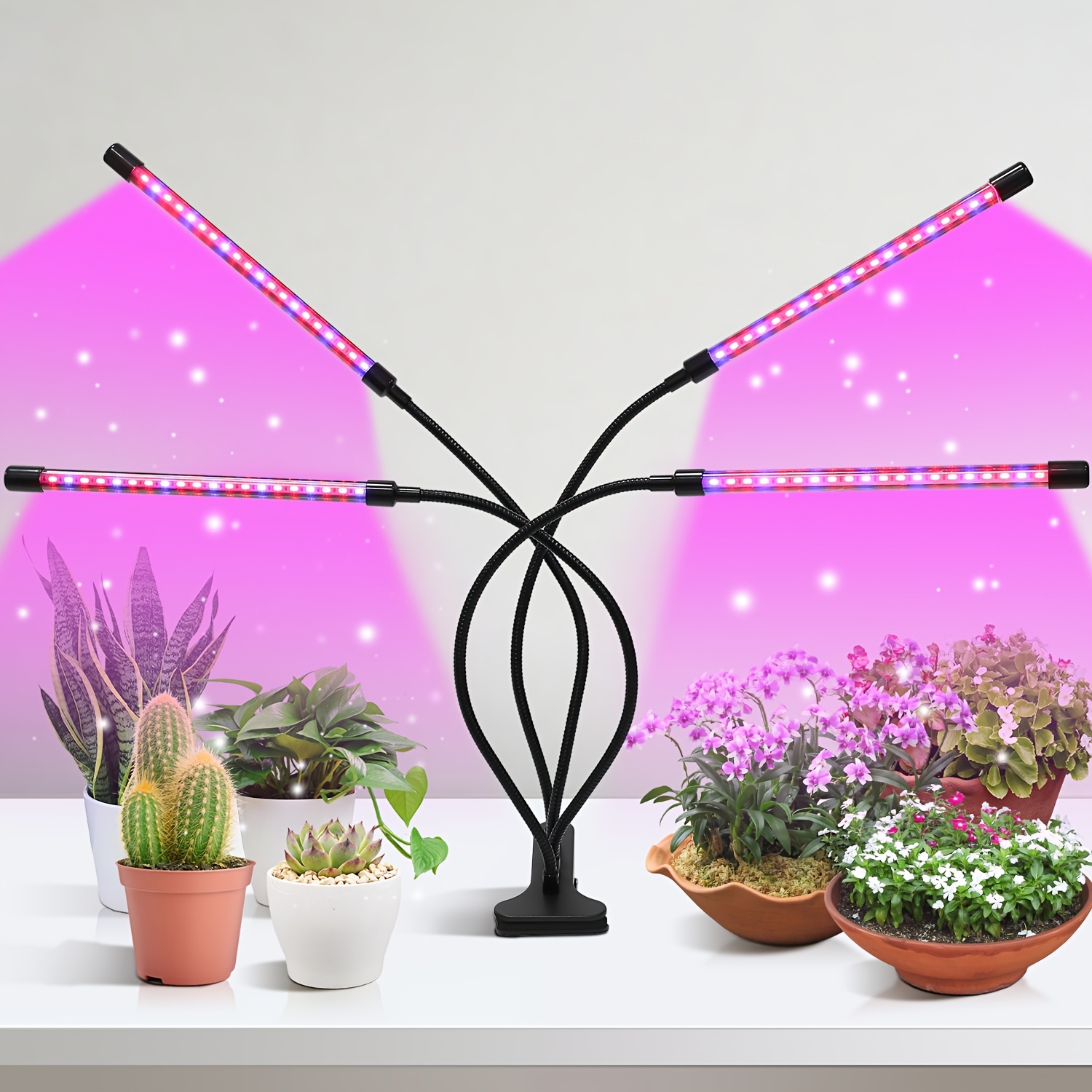 Desktop Plant Light Stand 4/5/6 Heads Red Indoor Greenhouse Grow Light With Timing Control 3/9/12 Hours Adjustable Brightness Succulent Planting Flower Fill Light