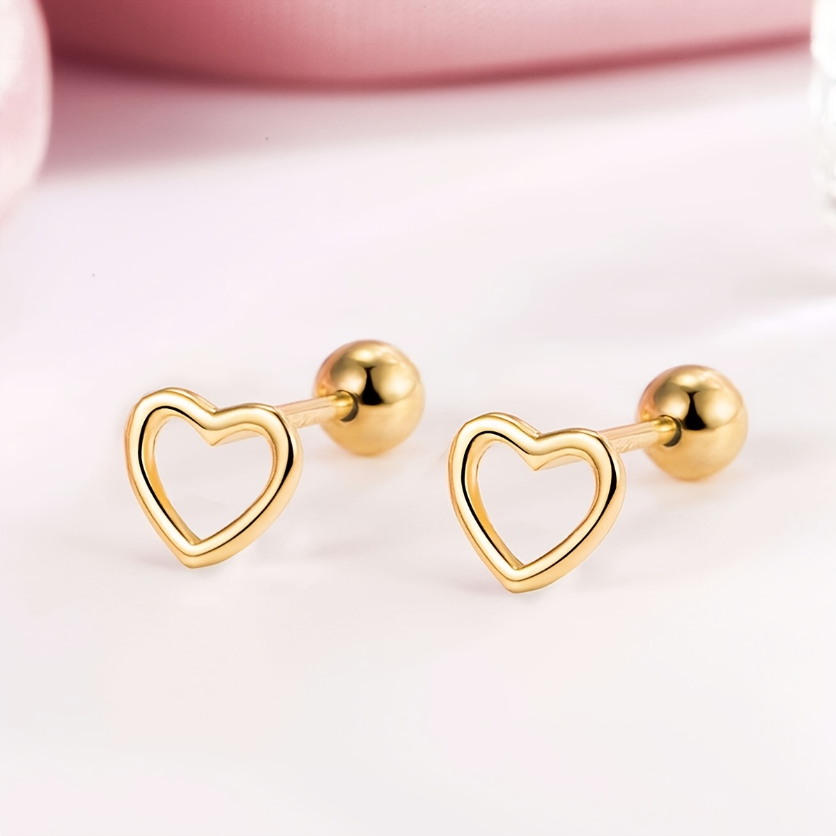 TEMU 1 Pair Hypoallergenic Hollow Heart Stud Earrings, Twisted Design And Screw-back Round Post, Suitable For Ear Cartilage Piercing, Women's