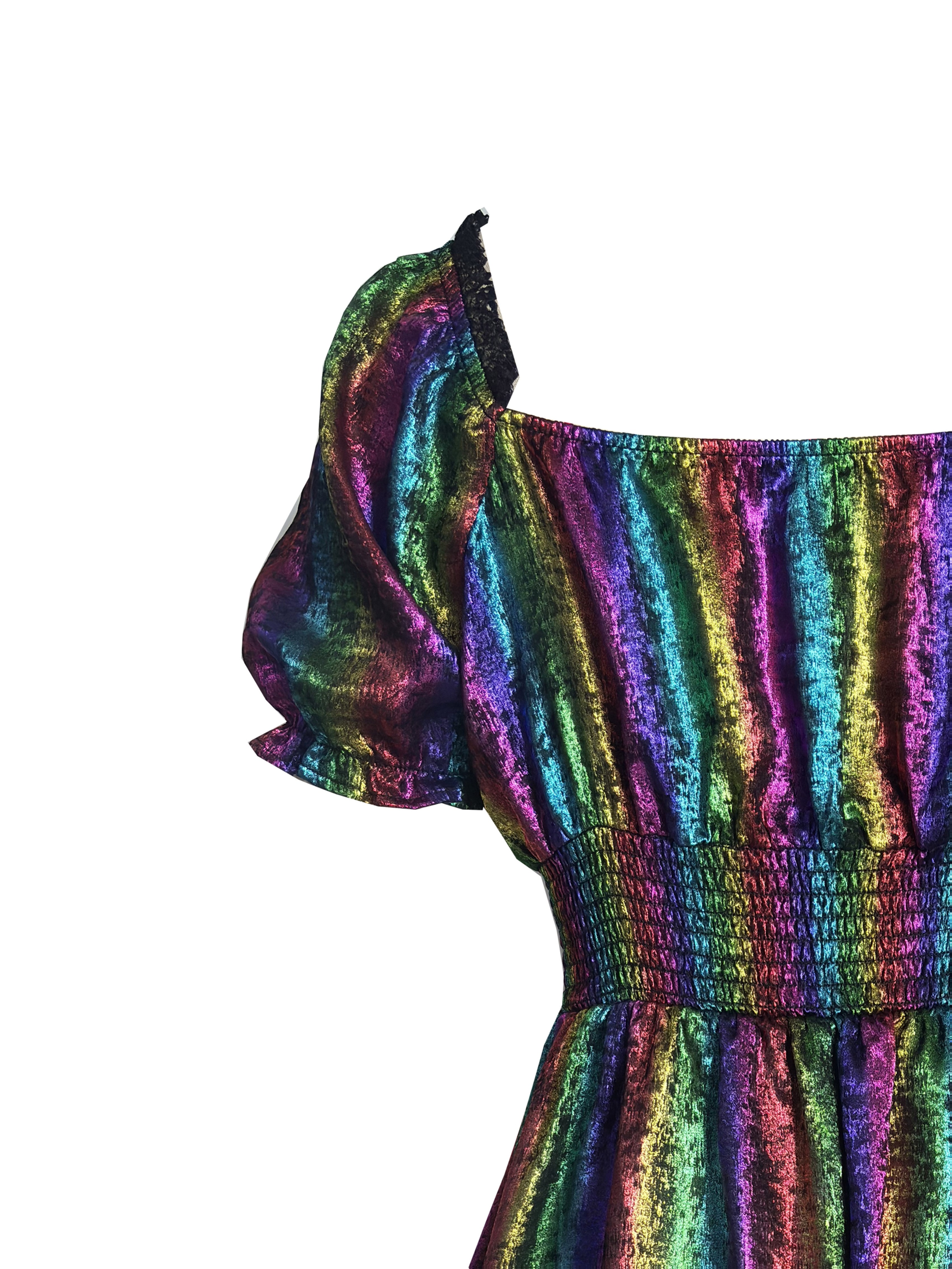 retro rainbow print tie waist puff sleeve party dress new - Temu South  Africa