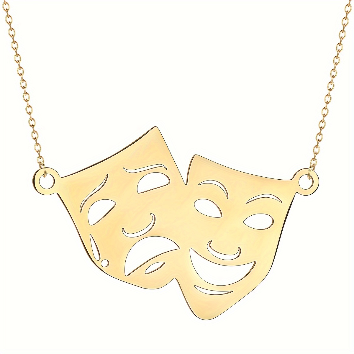 

Comedy And Tragedy Mask Necklace Arts Pendant Hiphop Punk Neck Chain Theatre Masks Necklace Stainless Steel Jewelry Couple Gift