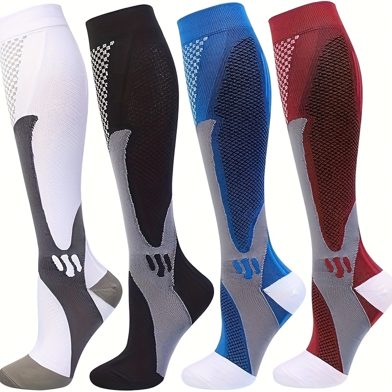 E-shop 4 Paar Kompressionssocken für Damen und Herren - Sportliche Unterstützungsstrümpfe zum Laufen, Wandern, Radfahren, Marathon, Arbeit