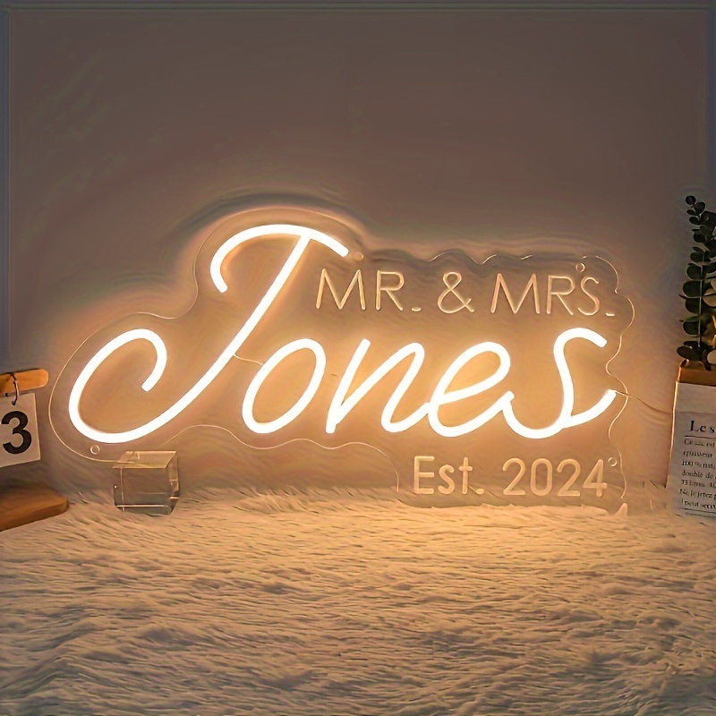 

Custom Neon Sign - Warm White, Personalized Last Name Light For Wedding Decor & Welcome, Usb Powered Acrylic, Perfect Gift