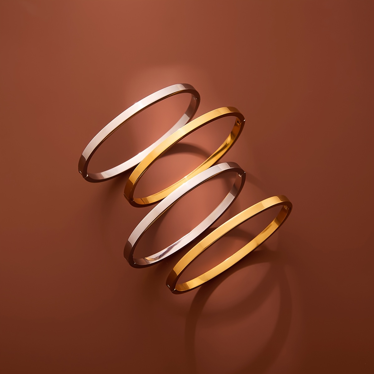 Set of 4 Classic Unisex Bangles, Sleek Flat Design