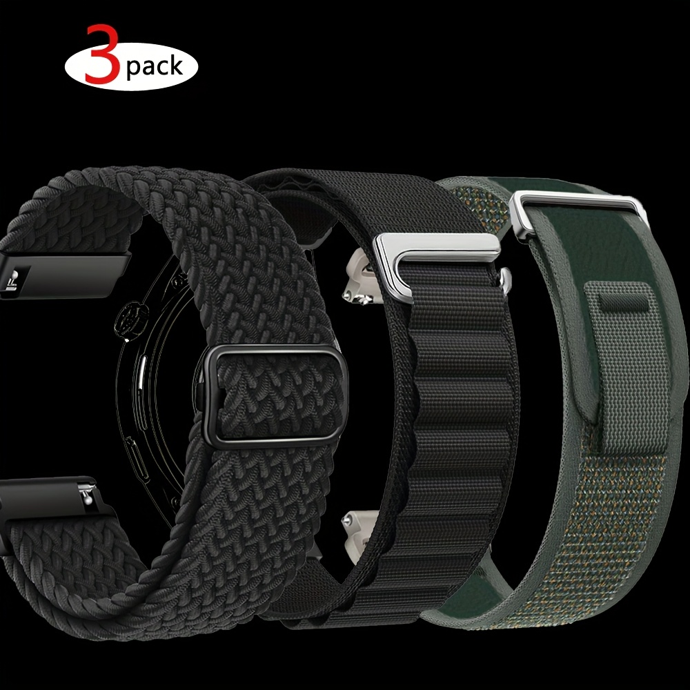 E-shop 3er-Pack 22mm 20mm Nylon Uhrenarmbänder passend für Galaxy Watch 7/6/5/4 44mm 40mm, für Galaxy Watch 6/4 Classic 47mm 43mm 42mm 46mm und für