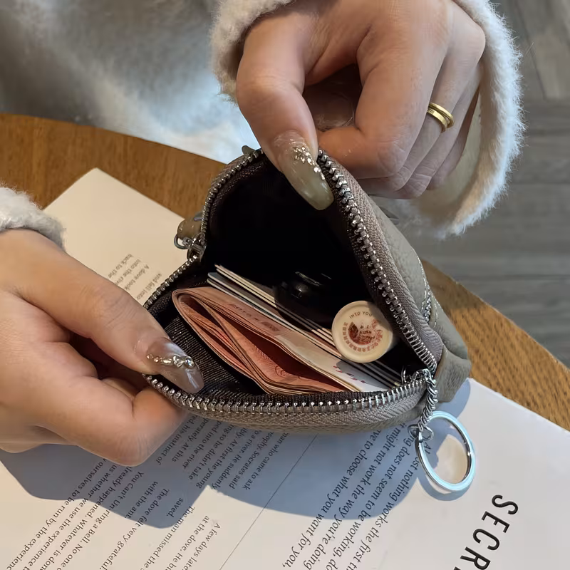 genuine genuine leather mini coin purse for women stylish holder with zipper compact lipstick organizer options trendy hand strap design key holder pouch casual carry bag durable zipper closure purse accessories 3