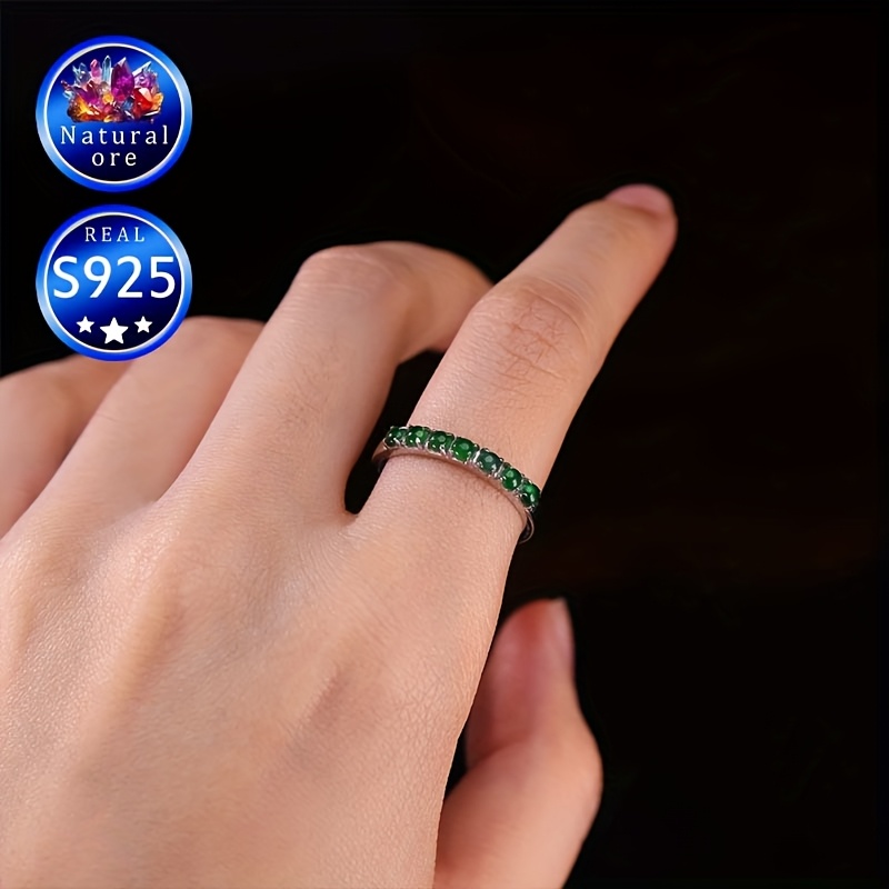 Vintage S925 Sterling Silver Ring with Adjustable Green Stone Stackable Band