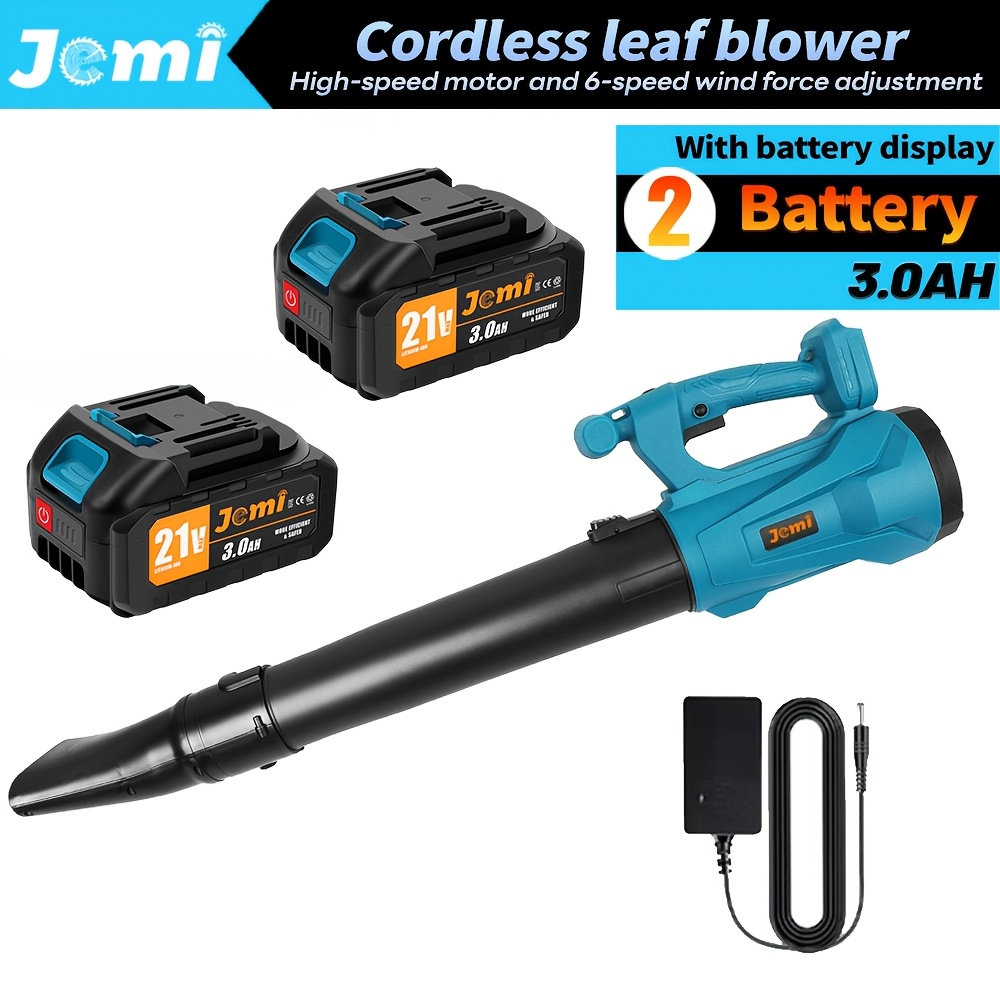 Image of Jemi Tool 6-speed Adjustable Battery Brushless Motor Leaf Blower, 21v Cordless Blower, 3.0ah Ah Battery And Charger, Suitable For Garden, Lawn Maintenance, Gardening, Courtyard