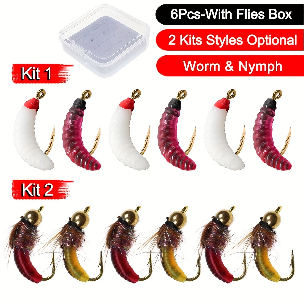 

6pcs/box Multicolor Nymph/maggot Lure, Fly Fishing Dry For Trout Carp Perch, Artificial Insect Bait