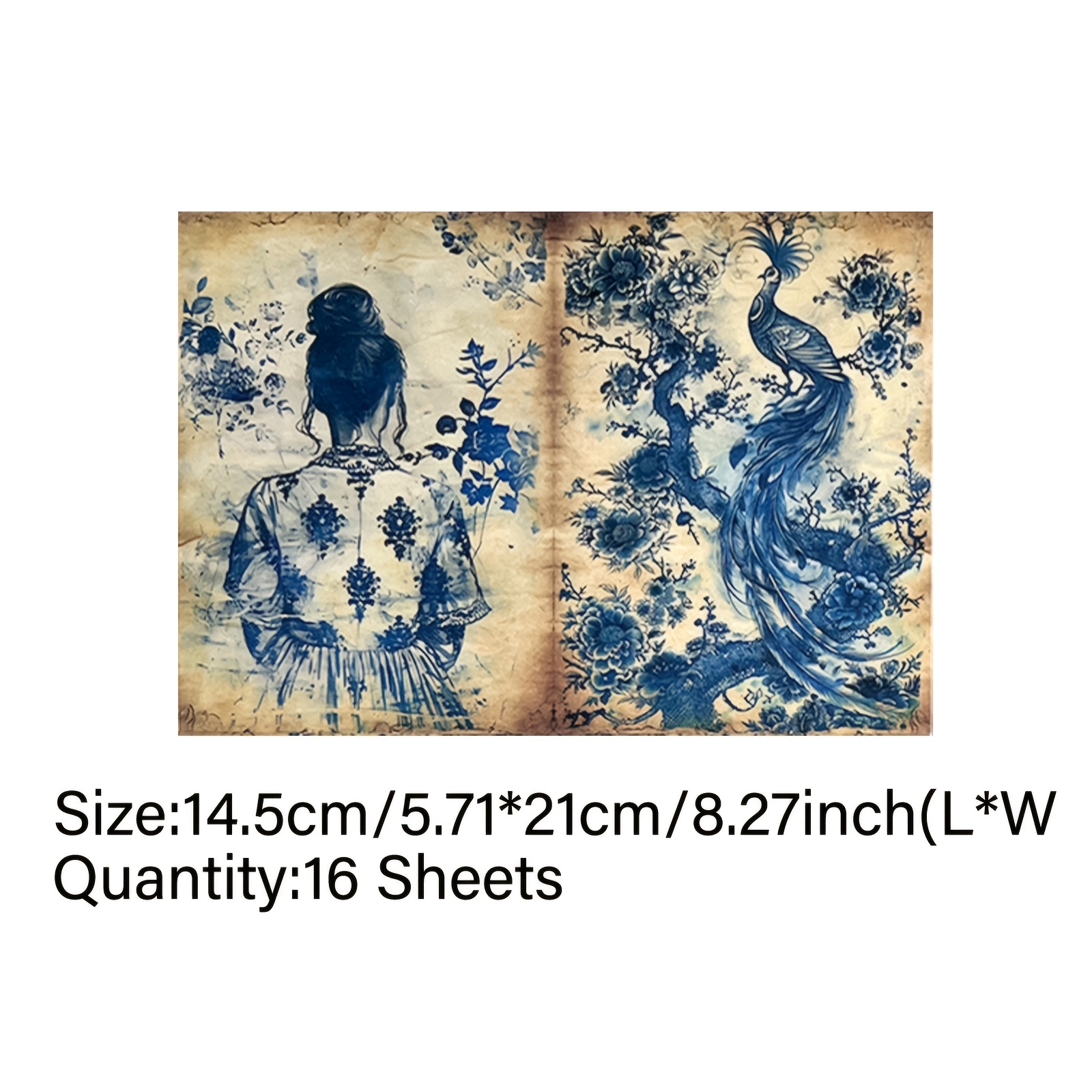 Image of Vigus 16 Sheets Blue Porcelain Goddess Silhouette Watercolor Craft Paper - A5 Vintage Floral & Botanical Journaling Supplies For Diy Art, Scrapbooking, Gift Wrapping, Vignus Paper