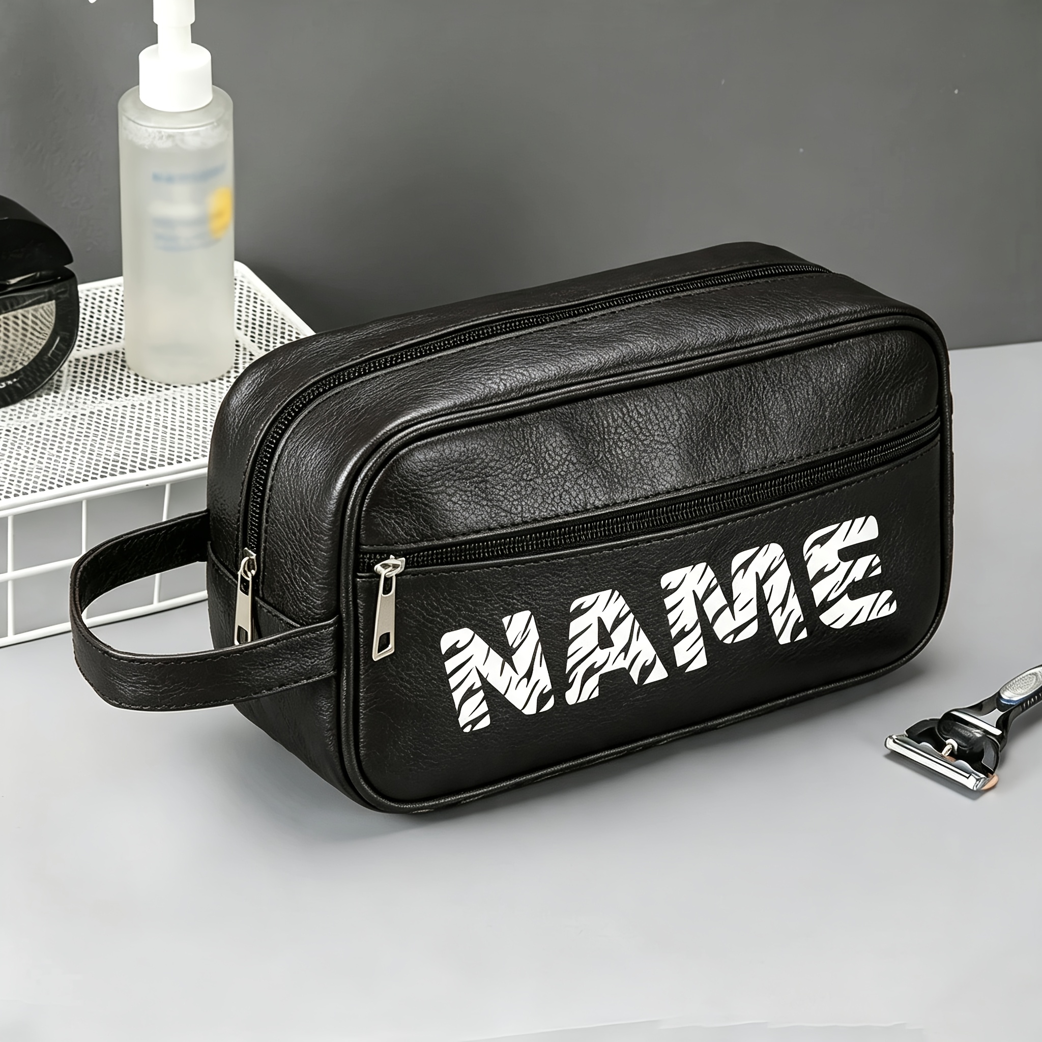 TEMU Custom Name Toiletry Bag/makeup Bag, Shaving Organizer, Portable Cosmetic Pouch With Handle, Large Capacity Care Bag, Suitable For Travel,