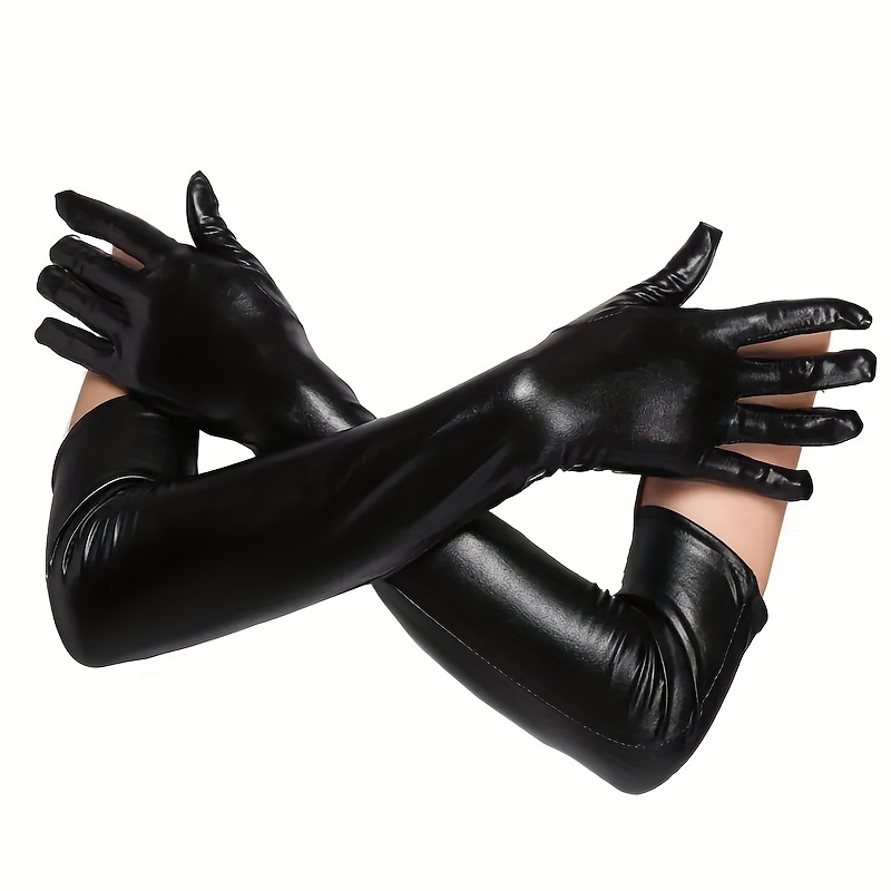 

Elegant 21-inch Leather Long Gloves For Women - Stretchy, Hand-washable, Evening Parties, Cosplay & Weddings, Ladies Gloves