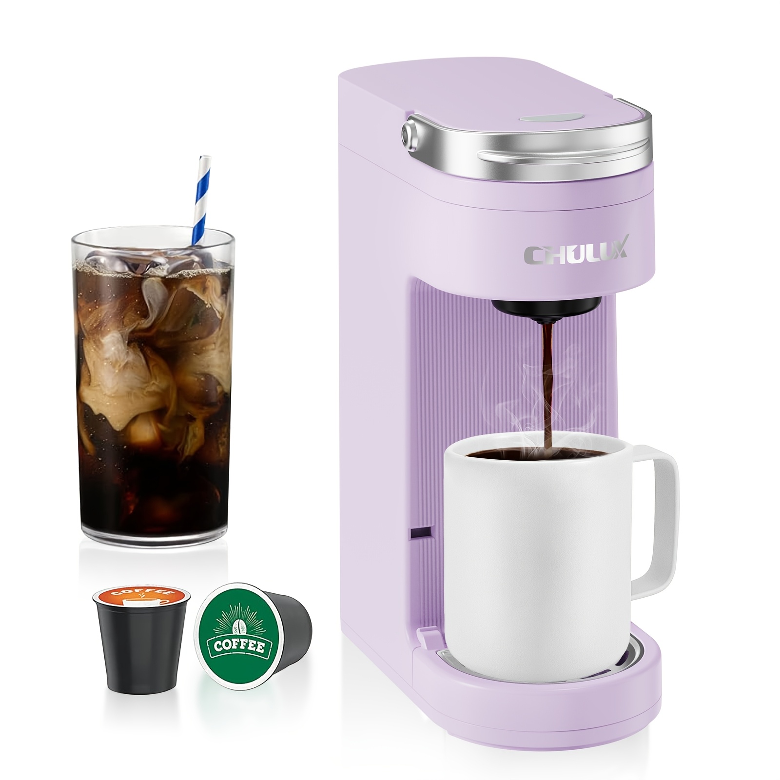 

Chulux Slim Coffee Maker - , 12oz Built-in Water , Compatible With Capsules & Grounds, Easy Clean, Violet