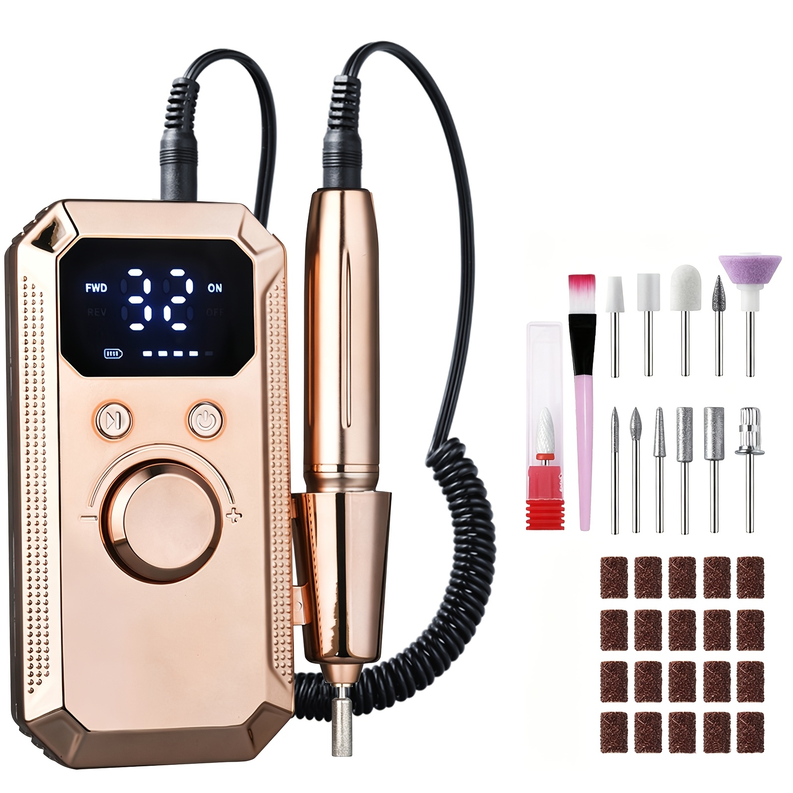 TEMU 1 Set Elektrische Nagelbohrmaschine mit 12 Bohrer, , wiederaufladbar, Salongüte, für Acryl, Gel, Kristallnägel & Hand-/Fußpflege