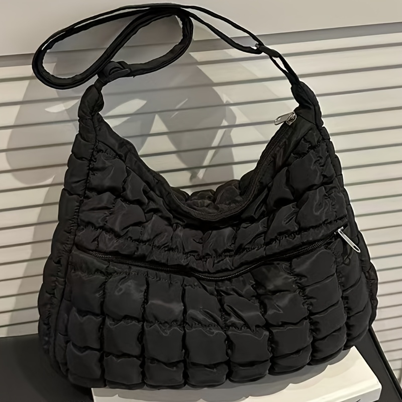 TEMU 2025 Fall/winter Single Shoulder Bag, Pleated Cloud Shoulder Bag, Large Capacity Tote Bag, Fashionable Solid Color Large Bag, Checkered Design,