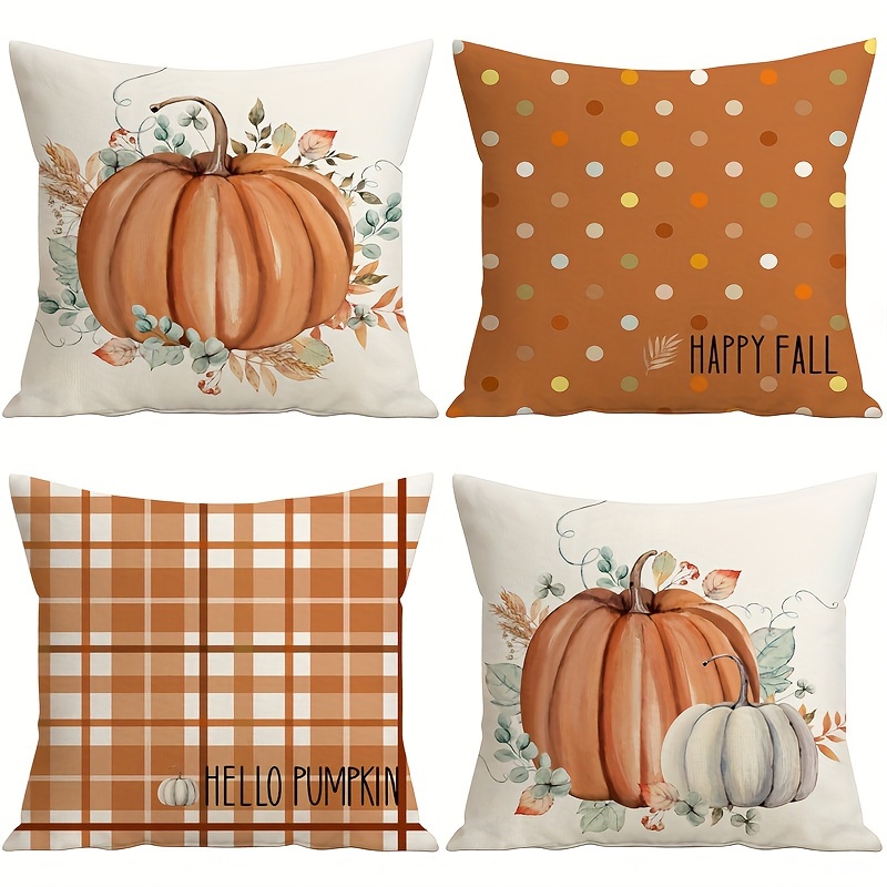 

4pcs Fall Pillow Covers 18x18inch Polka Dots Linen Blend Throw Pillow Covers Single Sided Pumpkins Autumn Decorations Thanksgiving Cushion Covers For Sofa Couch Farmhouse (no Pillow Core)