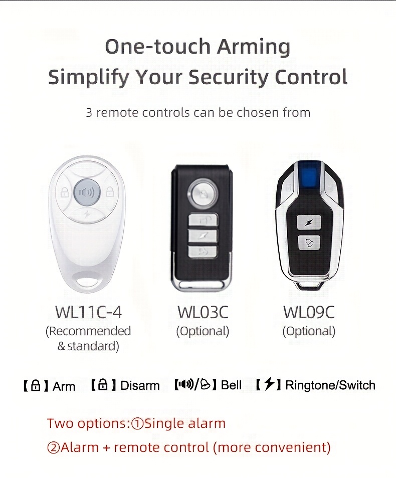 Sistema de Alarma de Seguridad Inalámbrico con Detector de Movimiento Infrarrojo y Timbre - Alimentado por Batería/USB de Doble Uso, Seguridad Inteligente para el Hogar con Alertas en Tiempo Real, Control Remoto